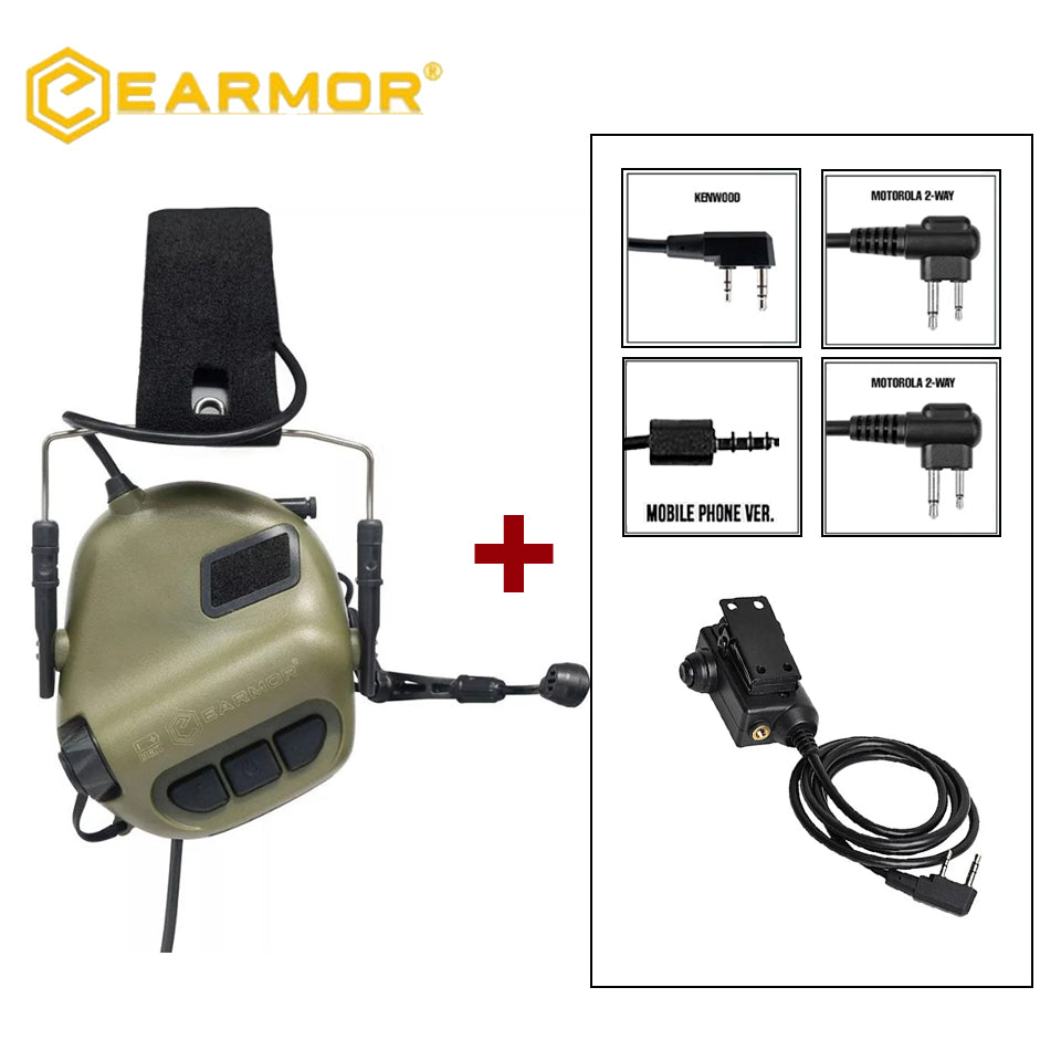 EARMOR Military Tactical Headset M32 MOD4 & PTT Adapter One Set