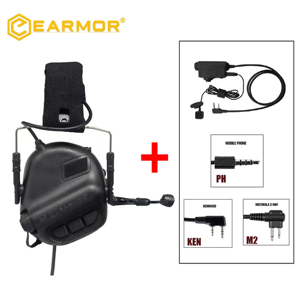 EARMOR M32 MOD4 Tactical Headset Head-mounted & M52 PTT One Set