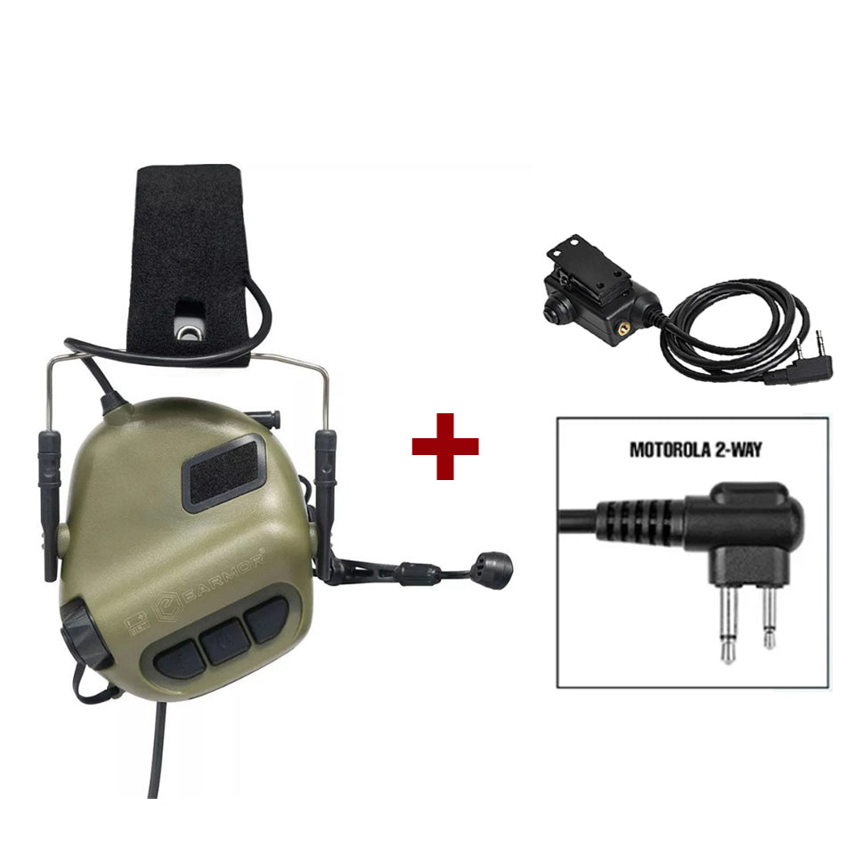 EARMOR Military Tactical Headset M32 MOD4 & PTT Adapter One Set
